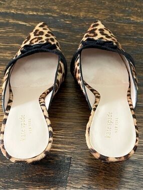 kate spade Leopard Print Pointed Toe Mules with Black Trim